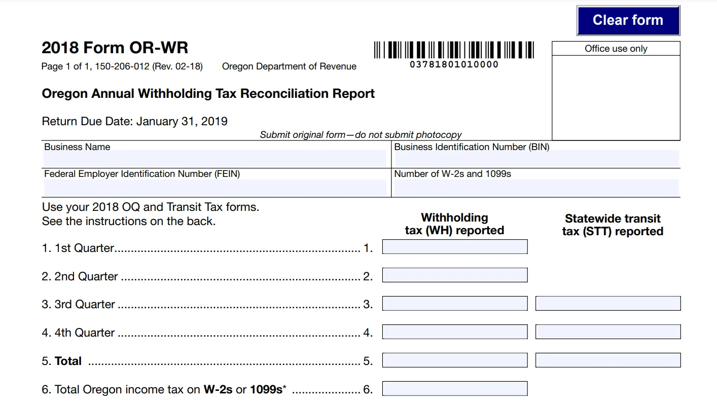 Oregon Annual Reconciliation Form A-3