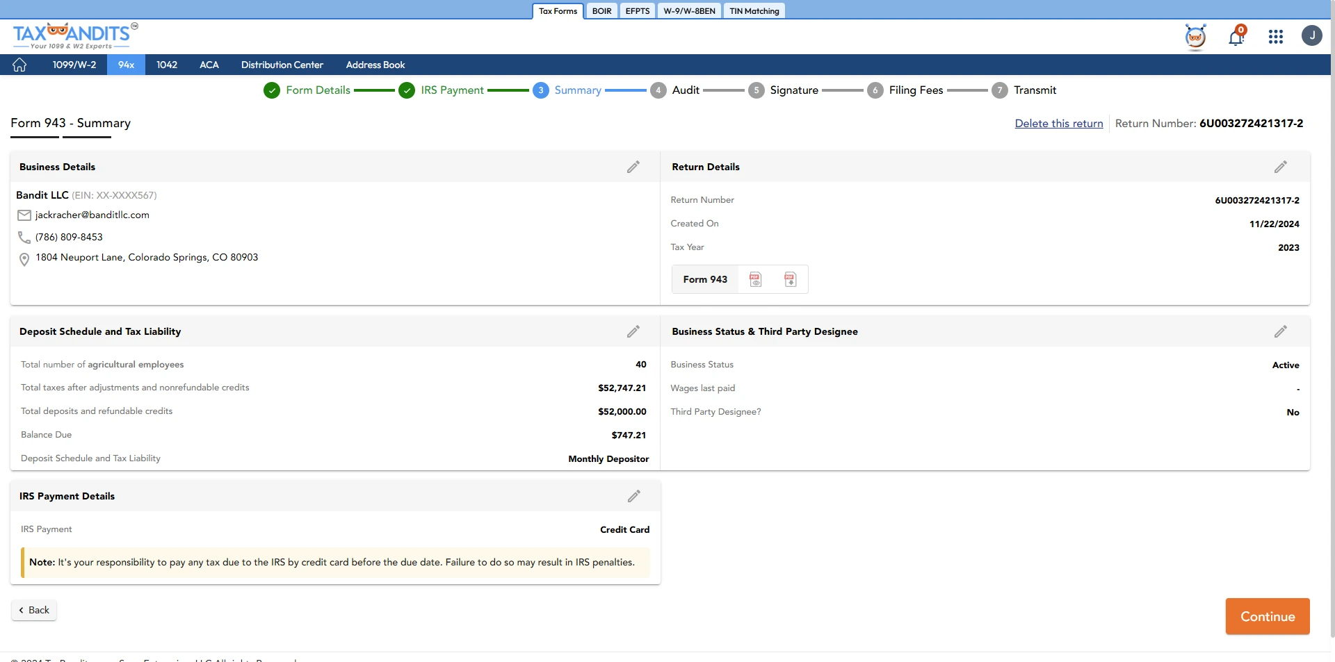 Summary of your Form 943