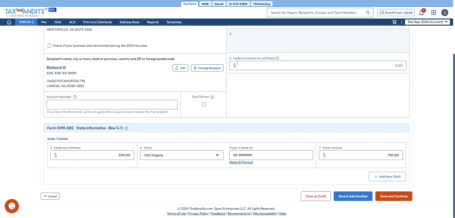 Enter Form 1099 Details