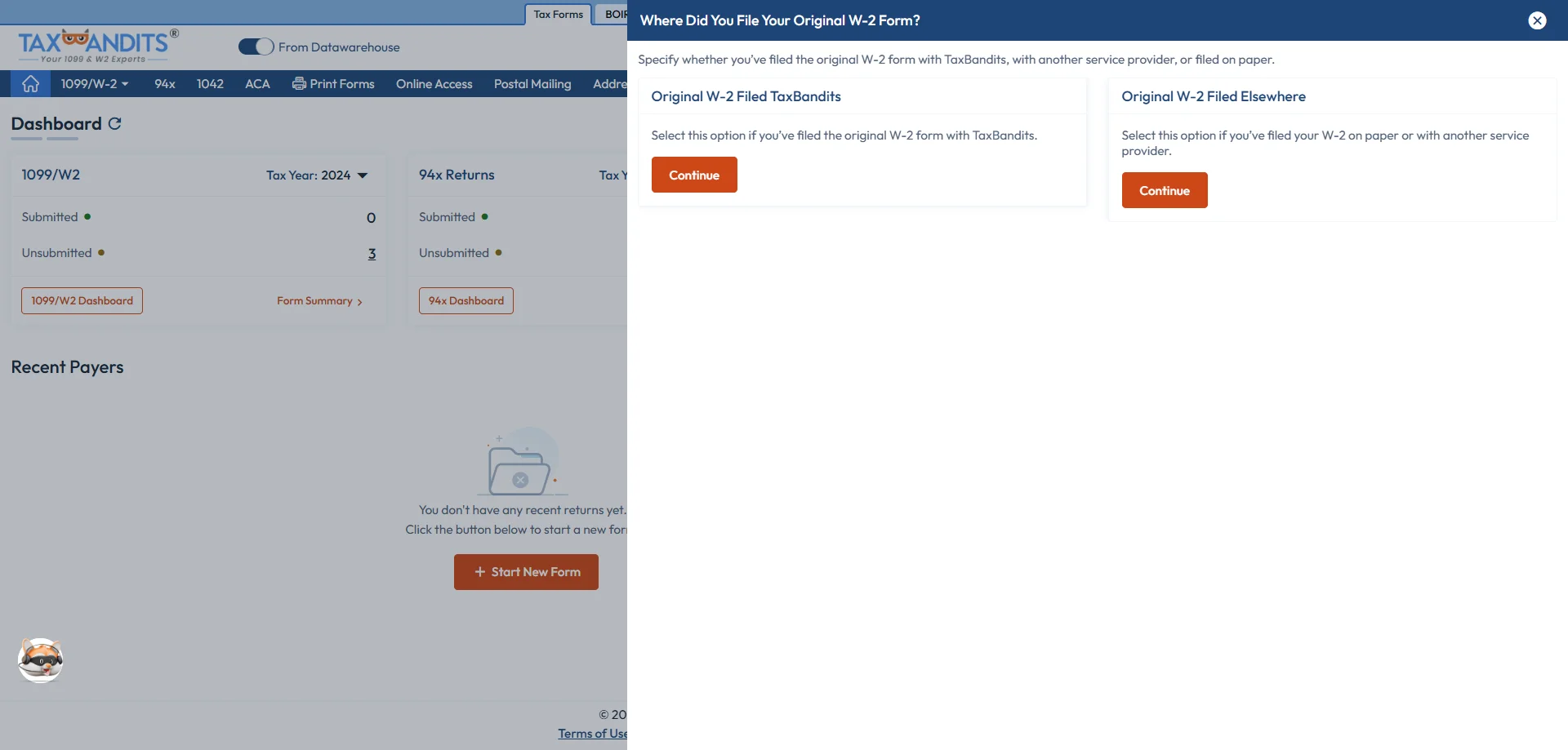 Choose Where You Filed Original W-2 Form