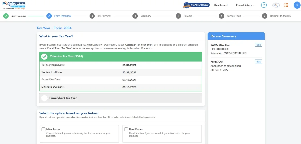 Select the tax year