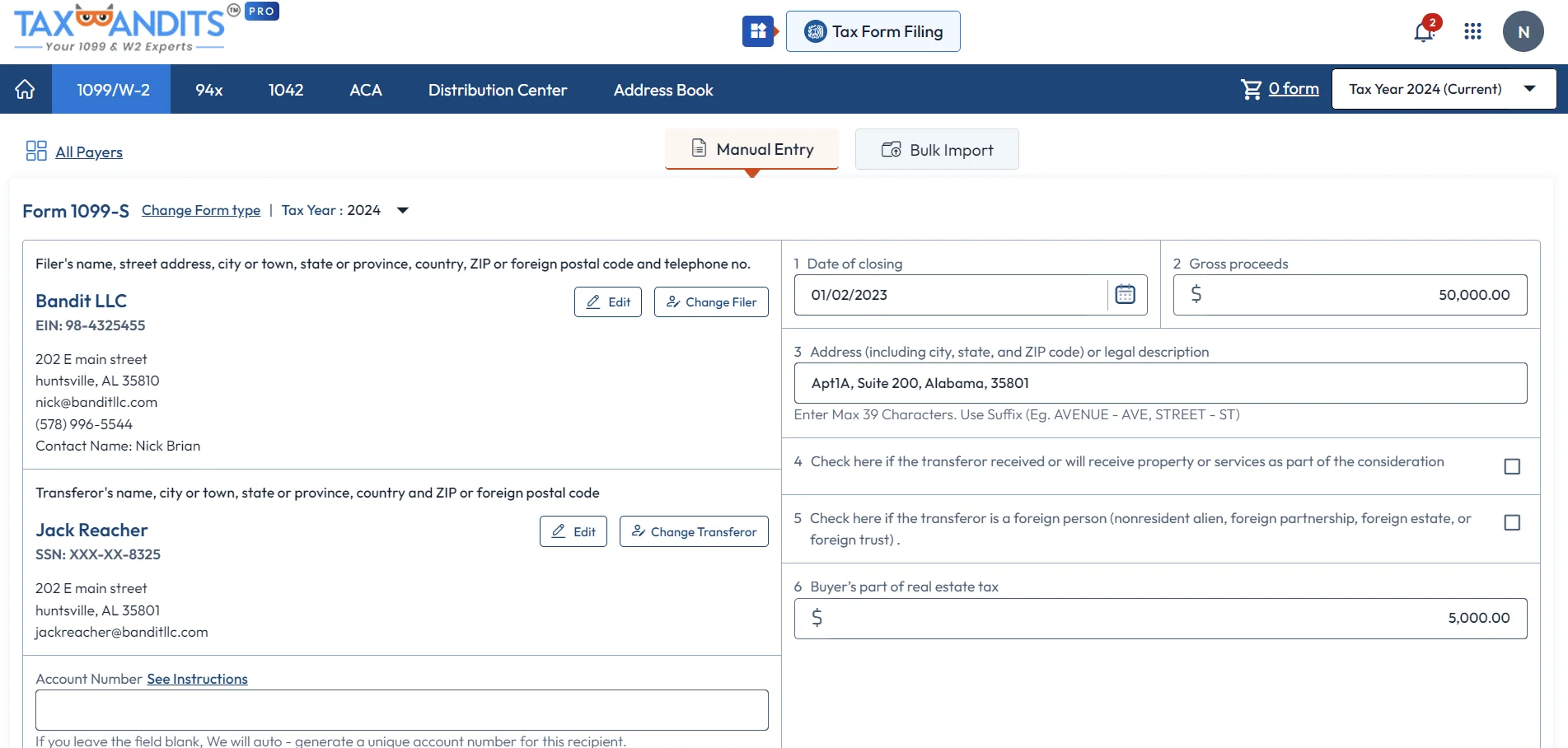 Enter Form 1099-S Details