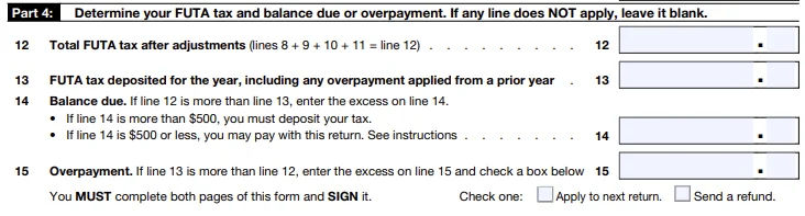 FUTA Tax and Balance Due or Overpayment