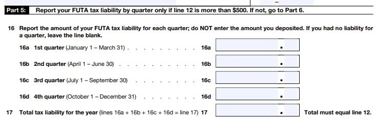 FUTA Tax Liability by Quarter