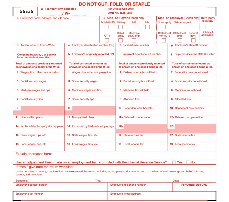 Form W-3c