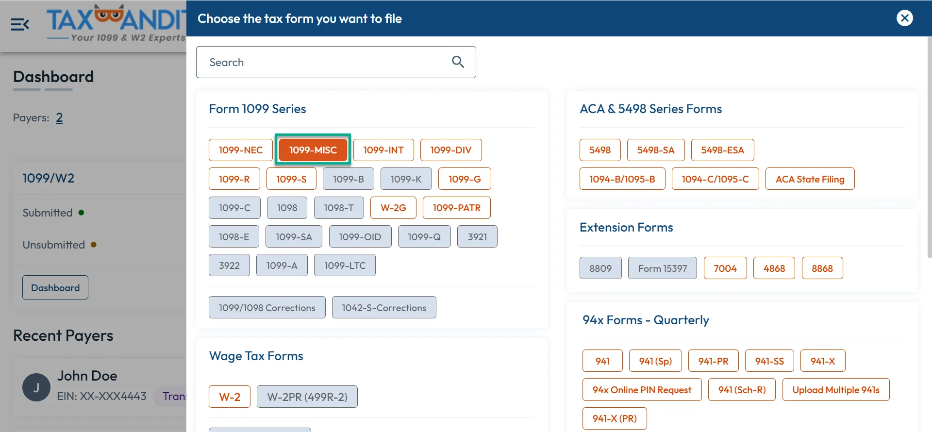 Choose Form 1099-MISC