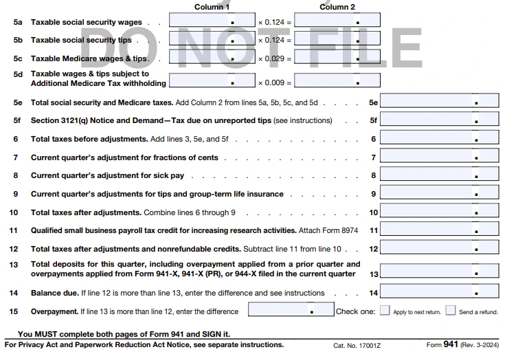 Revised form 941 Changes in new form 941 for 2025