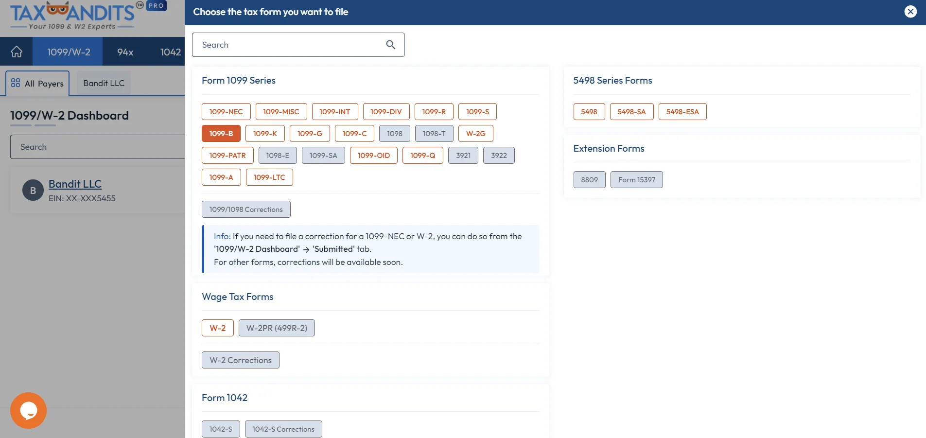 Select Form 1099-B and Tax Year