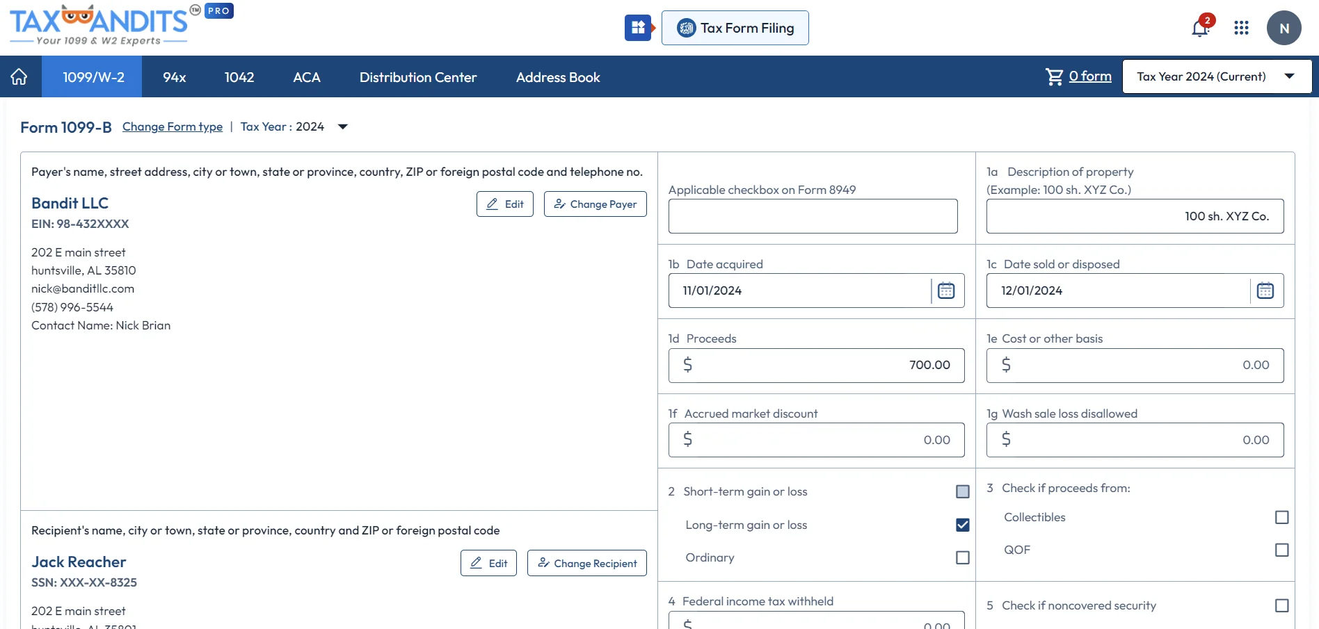 Complete Form 1099-B